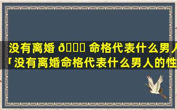 没有离婚 🍀 命格代表什么男人「没有离婚命格代表什么男人的性格」